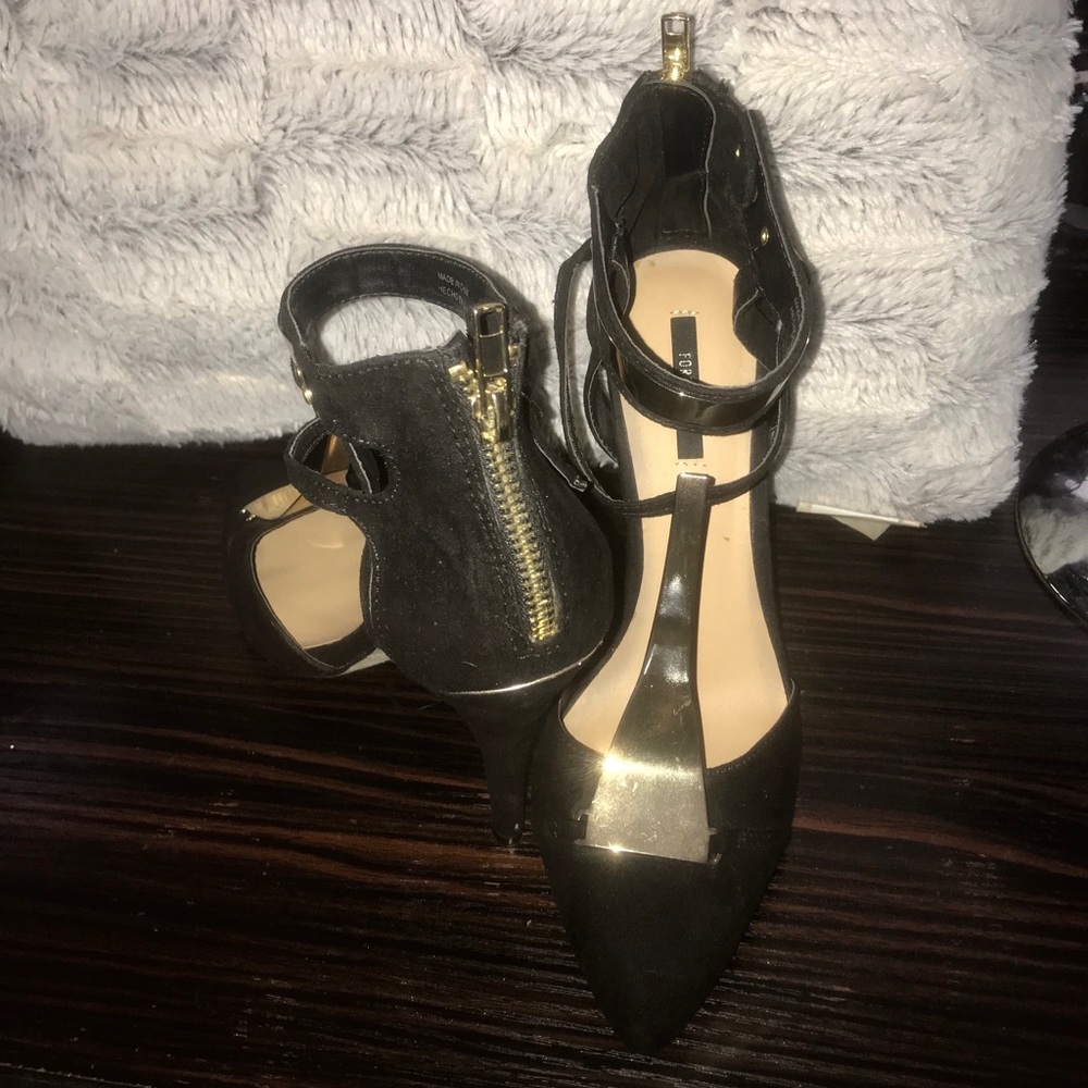 Gold and Black Strap Pumps